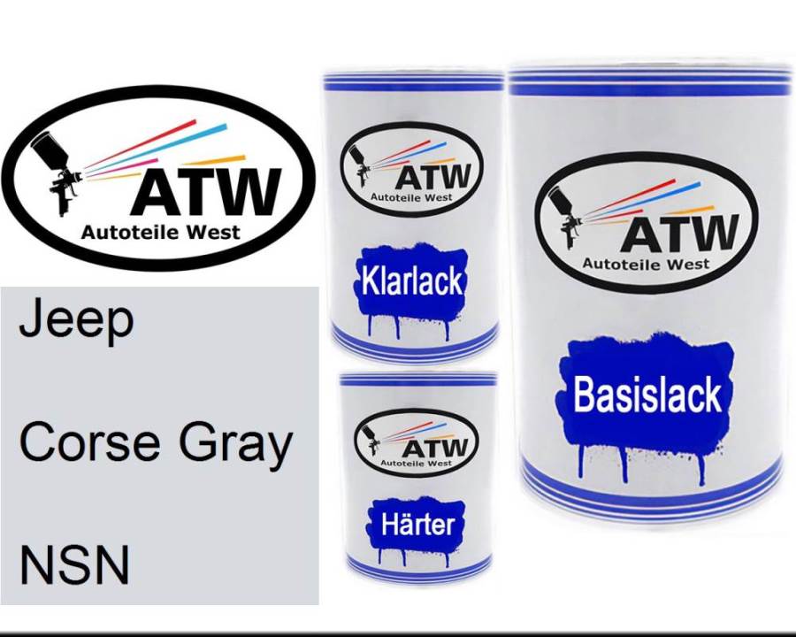 Jeep, Corse Gray, NSN: 500ml Lackdose + 500ml Klarlack + 250ml Härter - Set, von ATW Autoteile West.